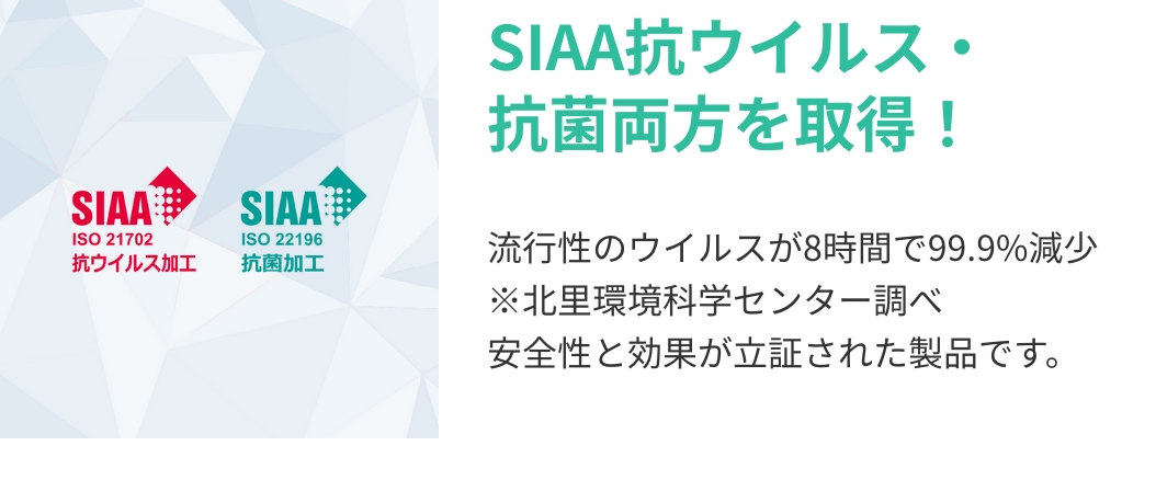 SIAA抗ウイルス・抗菌両方を取得！